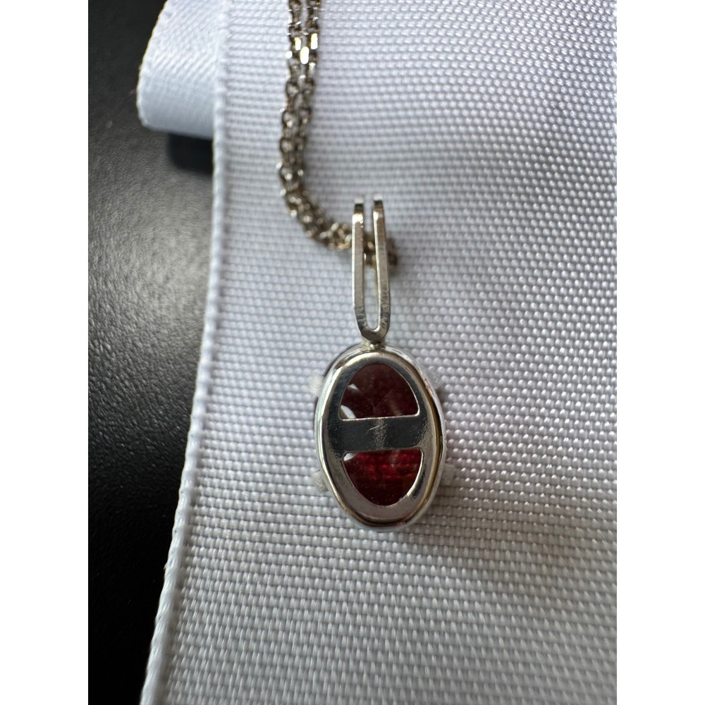 Sterling Silver Red Garnet Oval Solitaire Pendant Necklace Italy 18 Inch - Picture 4 of 6